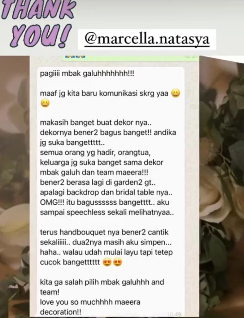 Tangkapan layar Instagram Story testimoni Natasya untuk Maeera Decoration